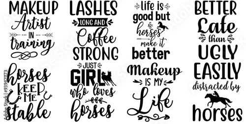 Cute Makeup Quotes, Calligraphy Pack Vector Illustration for Label, Magazine, Social Media Post