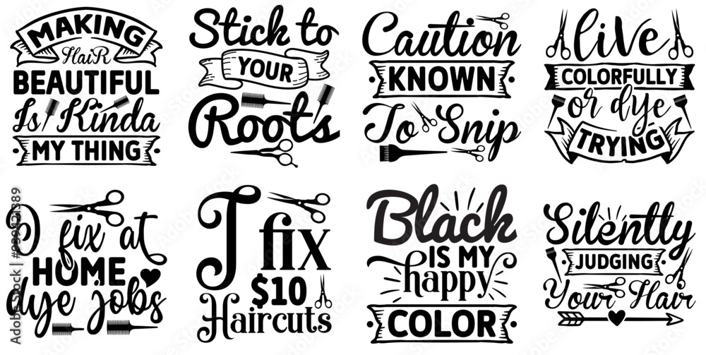Fototapeta premium Creative Hair Stylist Calligraphy, Invitation Bundle Vector Illustration for Greeting Card, Printing Press, Packaging