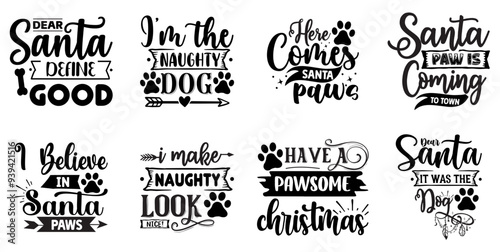 Minimalist Dog Christmas Bandana Quotes, Typography Collection Vector Illustration for Wrapping Paper, Packaging, Poster
