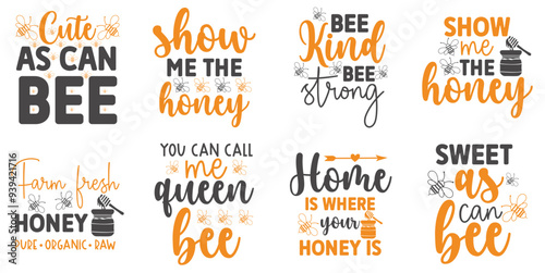 Colourful Bee Calligraphic Lettering, Quotes Bundle Vector Illustration for Brochure, Decal, Poster