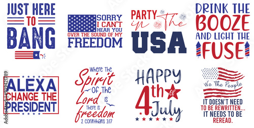 Minimal 4Th Of July Invitation, Typographic Emblems Collection Vector Illustration for Wrapping Paper, T-Shirt Design, Brochure