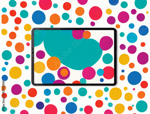 Tablet screen on a white background colourfull dots