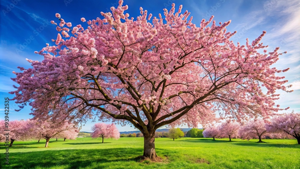 Botanical of a blooming cherry tree in full bloom Botanical of a blooming cherry tree in full bloom