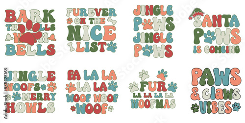 Elegant Retro Christmas Hand Lettering, Calligraphic Lettering Pack Vector Illustration for Printable, Wrapping Paper, Postcard