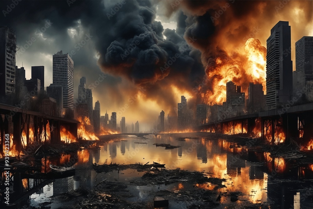 Apocalyptic Cityscape with Fire and Smoke Apocalyptic Cityscape with Fire and Smoke