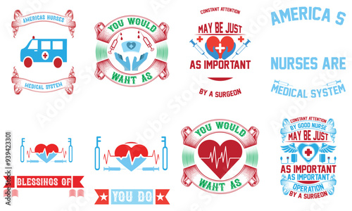 Minimalist Nurse Typography, Inscriptions Collection Vector Illustration for Packaging, Infographic, Stationery