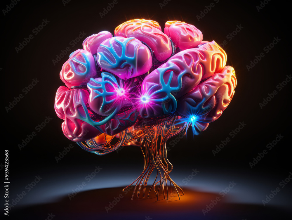 Eye Catching A colorful brain with a black background Eye Catching A colorful brain with a black background