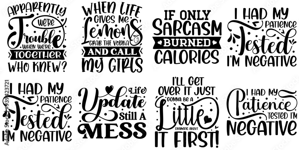 Fototapeta premium Minimal Funny Typographic Emblems, Phrases Bundle Vector Illustration for Decal, Postcard, Advertisement