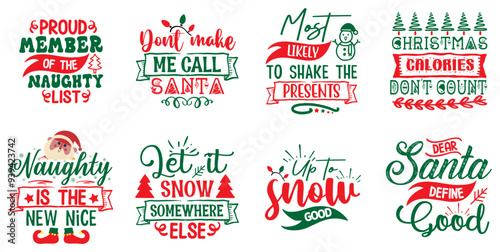 Classic Funny Christmas Calligraphic Lettering, Trendy Retro Style Illustration Collection Vector Illustration for Wrapping Paper, Infographic, Advertisement