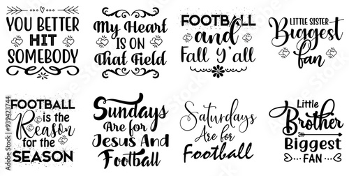 Modern Football Quotes, Calligraphic Lettering Set Vector Illustration for Printable, Bookmark, Icon photo