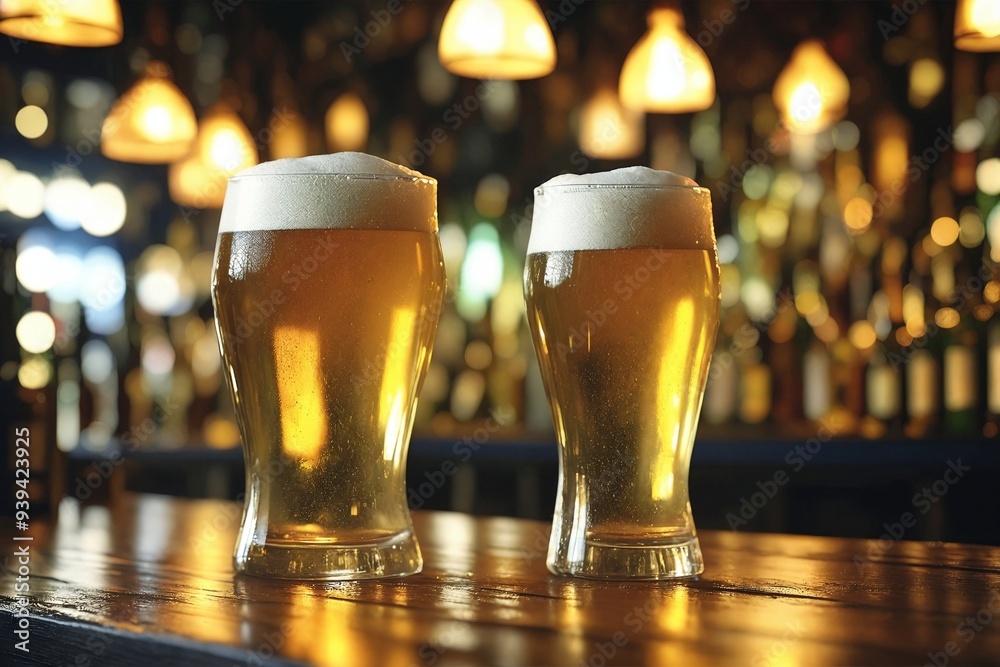 Two Beers on a Bar Counter Two Beers on a Bar Counter
