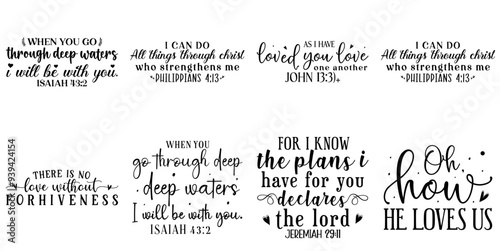 Cute Christian Inscriptions, Invitation Set Vector Illustration for Icon, Packaging, Brochure