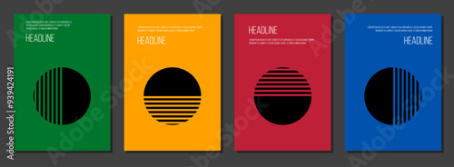 brochure cover vector template, education notepad or science catalog design, four colors posters set