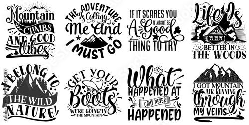 Colourful Camping Over Labels And Badges, Calligraphic Lettering Bundle Vector Illustration for Advertisement, Wrapping Paper, Icon