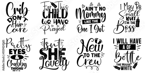 Classic Baby Calligraphic Lettering, Typographic Emblems Pack Vector Illustration for Advertisement, Vouchers, Printing Press