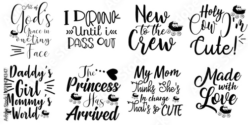 Elegant Baby New Born Invitation, Calligraphy Bundle Vector Illustration for Holiday Cards, Presentation, Advertising