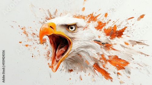 Fierce Eagle Emblem, an expressive close-up of an angry eagle captured with vibrant watercolour strokes, showcasing bold colors and dynamic energy on a clean white backdrop.