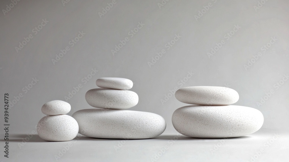 A collection of smooth white stones arranged in a balanced way. Each stone varies in size, creating an aesthetic harmony. Ideal for minimalist decor or nature-themed designs. AI A collection of smooth white stones arranged in a balanced way. Each stone varies in size, creating an aesthetic harmony. Ideal for minimalist decor or nature-themed designs. AI