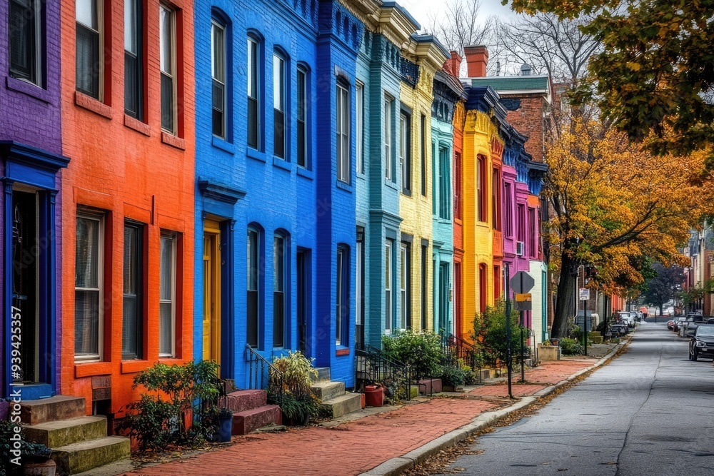 Obraz premium Baltimore Houses. Architectural Beauty of Colorful Row Houses in Hampden, Maryland