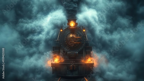 magical steam locomotive emerging from swirling mist ornate victorian design with mystical runes and floating magical artifacts evoking the atmosphere of a wizarding world express