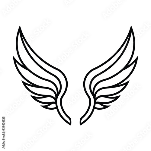 Elegant vector illustration of detailed stylized wings, ideal for tattoos, logos, and artistic designs.