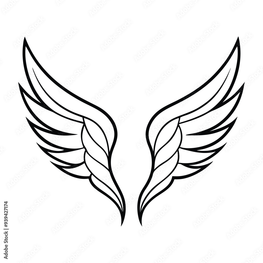 Elegant vector illustration of detailed stylized wings, ideal for tattoos, logos, and artistic designs.