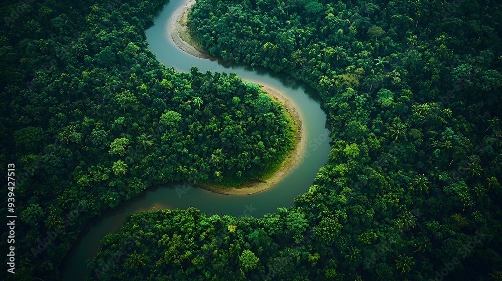 Drone View of Winding River Through Lush Jungle Canopy Drone View of Winding River Through Lush Jungle Canopy