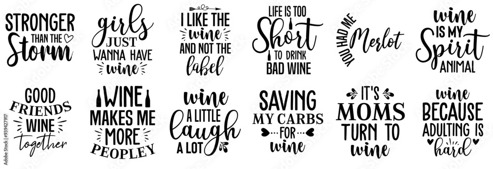 Fototapeta premium Elegant Wine Quotes, Trendy Retro Style Illustration Pack Vector Illustration for Logo, Advertisement, Printing Press