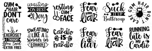 Classic Workout Inscriptions, Calligraphy Pack Vector Illustration for Icon, Logo, Printing Press