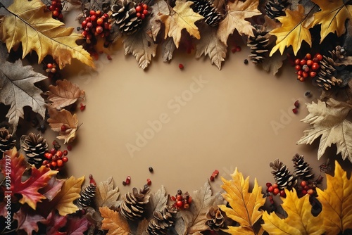 Autumn Leaves and Cones Background photo