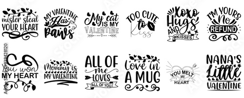 Minimal Valentines Day Phrases, Calligraphic Lettering Collection Vector Illustration for Mug Design, Brochure, Icon