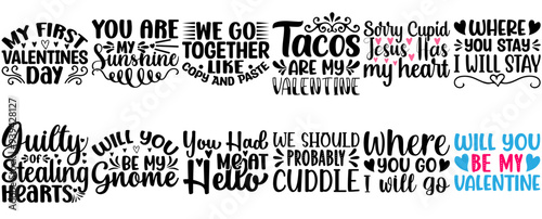 Cute Valentines Day Quotes, Calligraphic Lettering Collection Vector Illustration for Book Cover, Icon, Decal