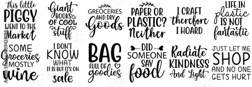 Classic Tote Bag Quotes, Typographic Emblems Bundle Vector Illustration for Bookmark, Sticker, Label