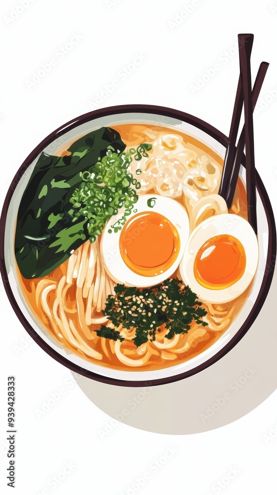 Top View of Yummy Japanese Udon Soup