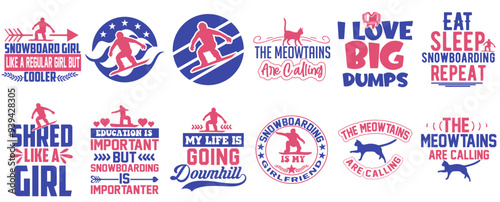 Creative Snowboarding Trendy Retro Style Illustration, Typography Set Vector Illustration for Flyer, Holiday Cards, Bookmark