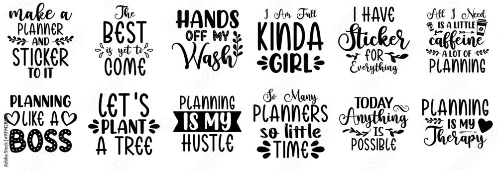 Fototapeta premium Colourful Planner Hand Lettering, Inscriptions Collection Vector Illustration for Bookmark, T-Shirt Design, Flyer