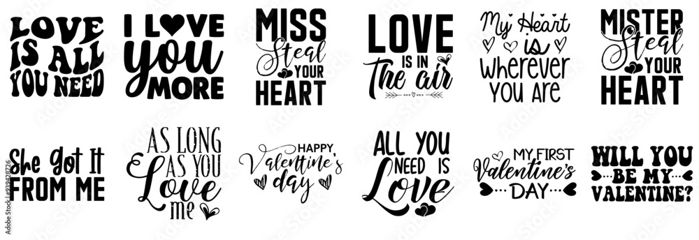 Fototapeta premium Elegant Happy Valentines Day Quotes, Typography Pack Vector Illustration for Postcard, Advertisement, Brochure