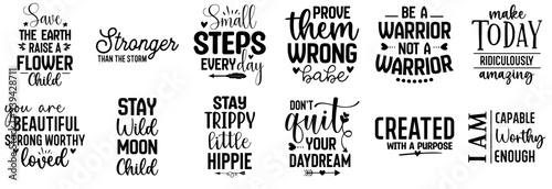 Cute Inspirational Inscriptions, Trendy Retro Style Illustration Set Vector Illustration for Infographic, Mug Design, Sticker