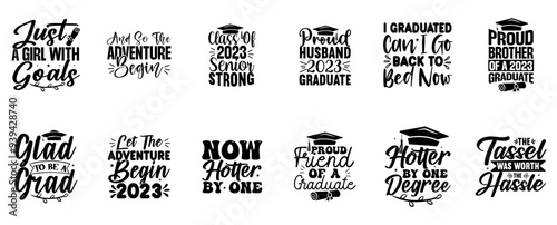 Decorative Graduation Typographic Emblems, Calligraphic Lettering Bundle Vector Illustration for Greeting Card, Label, Wrapping Paper