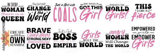 Simple Girl Power Phrases, Trendy Retro Style Illustration Bundle Vector Illustration for Banner, Presentation, Advertisement