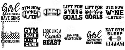 Decorative Fitness Gym Invitation, Inscriptions Collection Vector Illustration for Announcement, Banner, Sticker