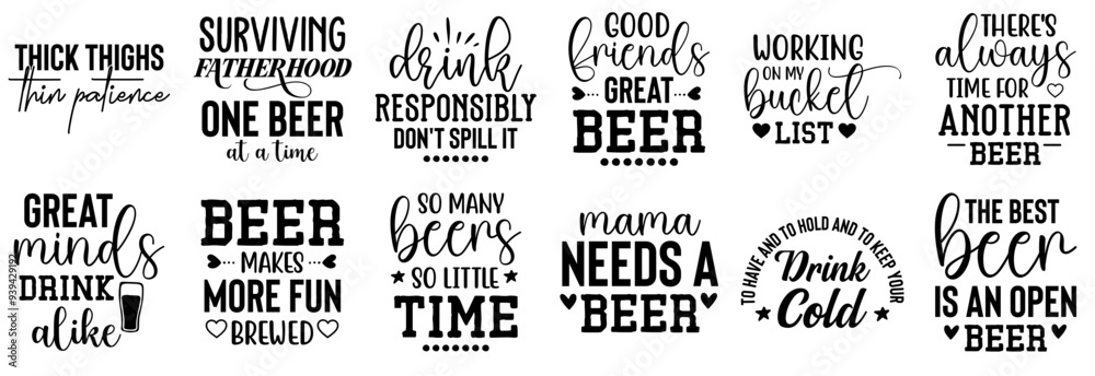Fototapeta premium Simple Beer Quotes, Typographic Emblems Pack Vector Illustration for Vouchers, Sticker, Newsletter