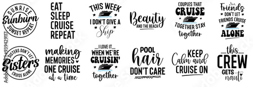 Decorative Cruise Inscriptions, Labels And Badges Bundle Vector Illustration for T-Shirt Design, Packaging, Holiday Cards