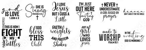 Minimalist Christian Phrases, Hand Lettering Set Vector Illustration for Brochure, Wrapping Paper, Flyer