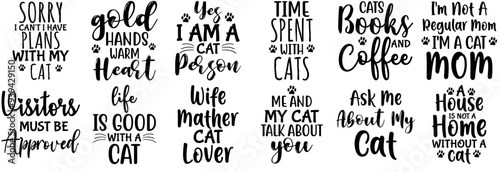 Cute Cat Typography, Calligraphy Pack Vector Illustration for Presentation, Greeting Card, Magazine