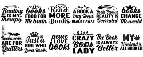 Vibrant Book Lover Invitation, Typography Set Vector Illustration for Label, Sticker, Mug Design