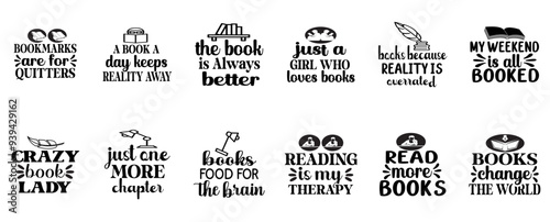 Simple Book Lover Inscriptions, Quotes Bundle Vector Illustration for Stationery, Vouchers, Wrapping Paper