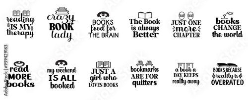 Modern Book Lover Invitation, Hand Lettering Collection Vector Illustration for Banner, Infographic, T-Shirt Design