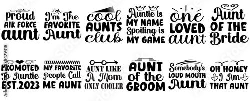 Vibrant Aunt Typographic Emblems, Calligraphic Lettering Bundle Vector Illustration for Greeting Card, Infographic, Motion Graphics