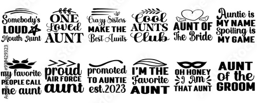 Decorative Aunt Hand Lettering, Calligraphy Set Vector Illustration for Bookmark, Advertisement, Book Cover